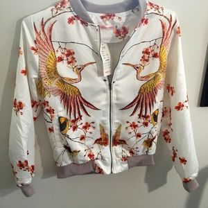 Crane Faux Silk Bomber Jacket